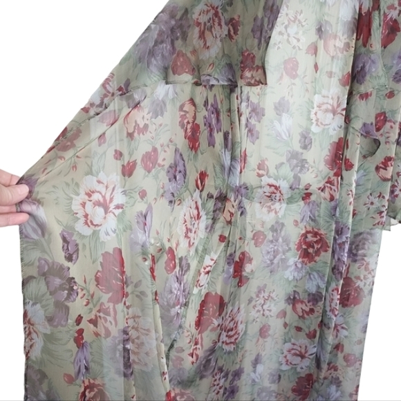 RARE Vintage Stephanie Buffington Sage Green Sheer Floral Kimono /Robe Size M/L - Picture 8 of 12